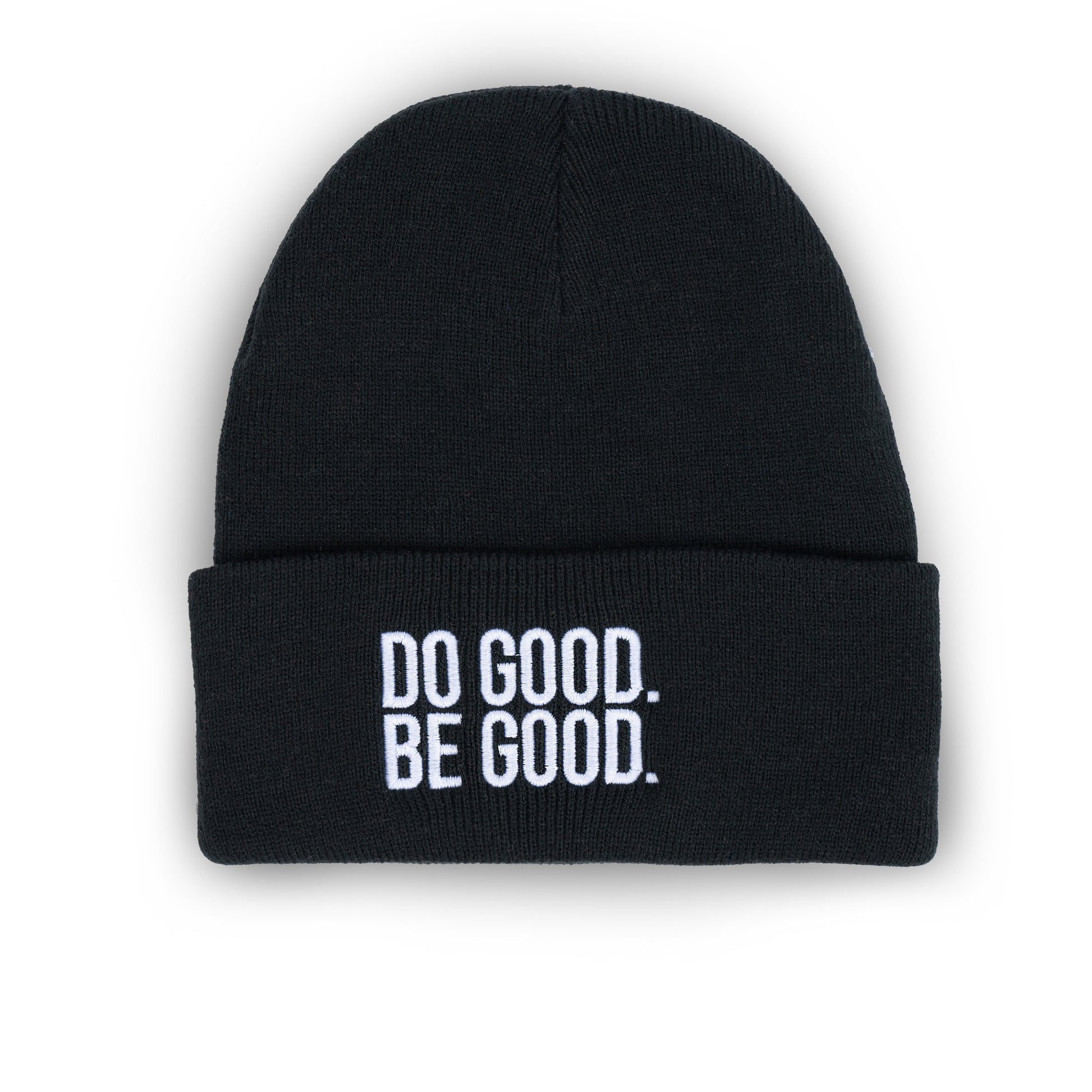 black and white do good be good beanie skully ski hat sol rise essentials knit mental health merch apparel