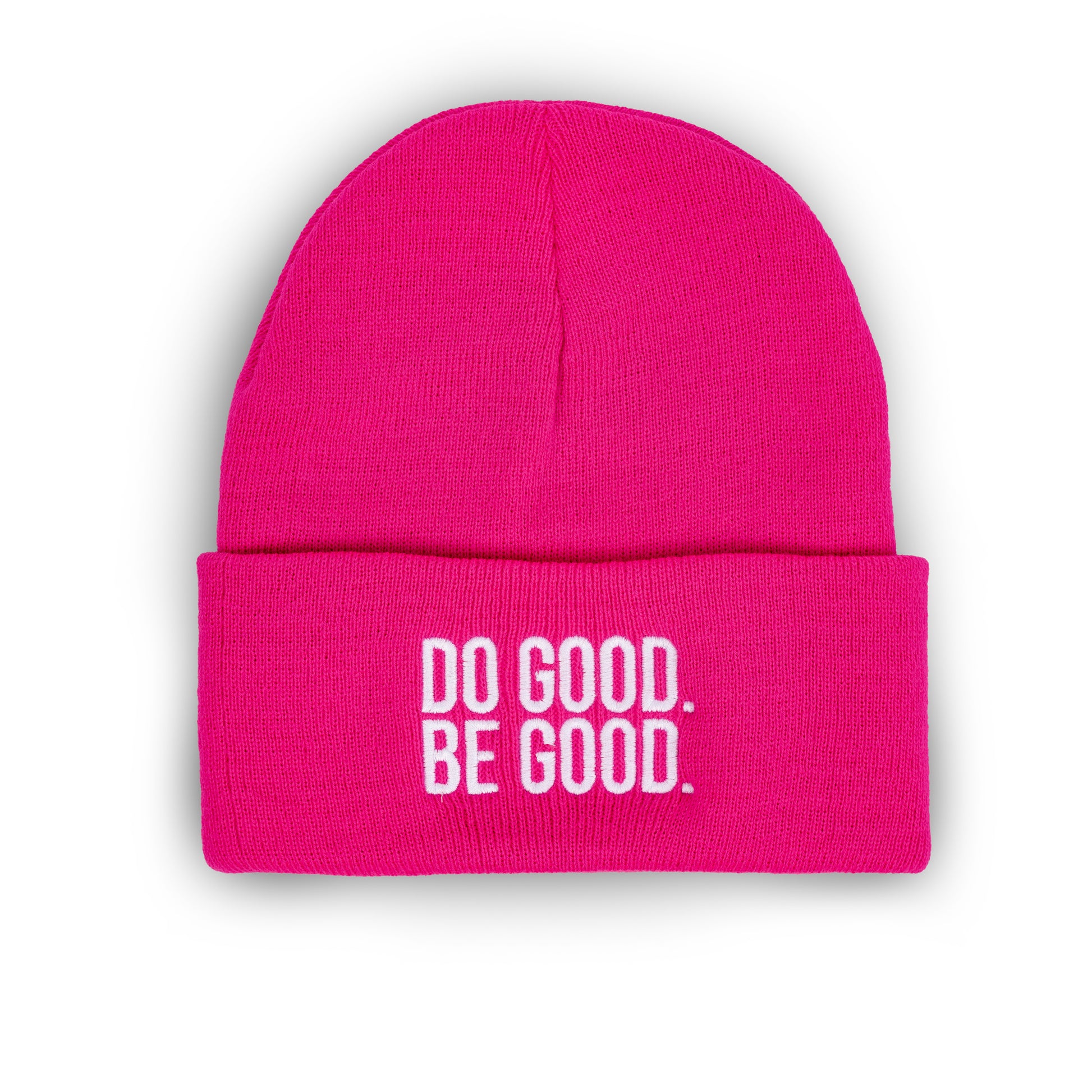 hot pink white do good be good beanie skully ski hat sol rise essentials knit mental health merch apparel