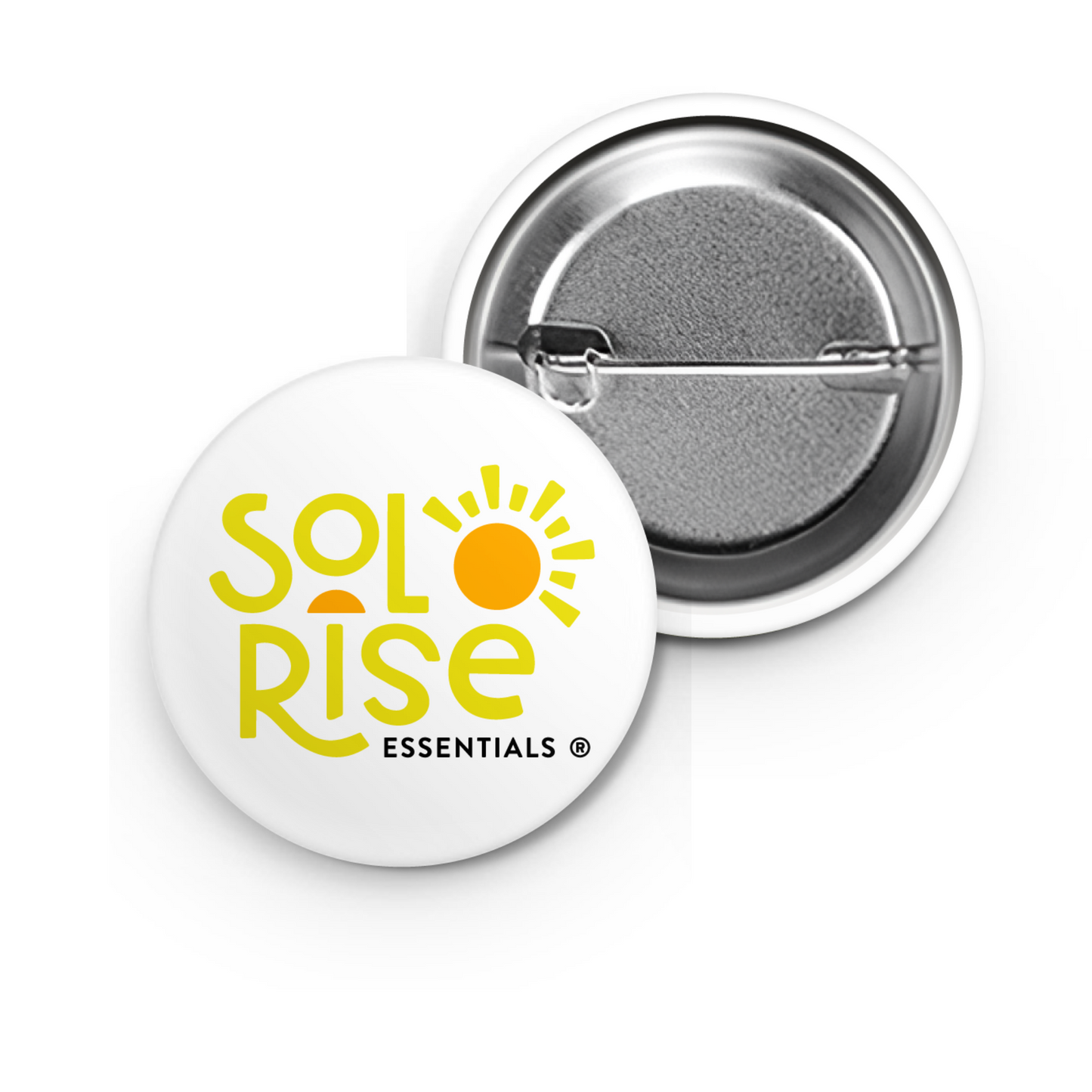 sol rise essentials logo mental health merch apparel button pin back yellow 