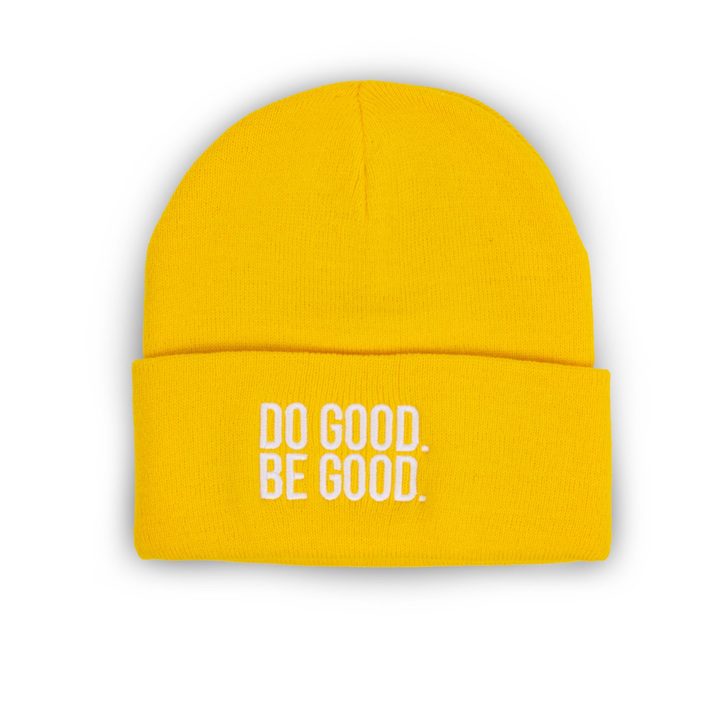 yellow white do good be good beanie skully ski hat sol rise essentials knit mental health merch apparel